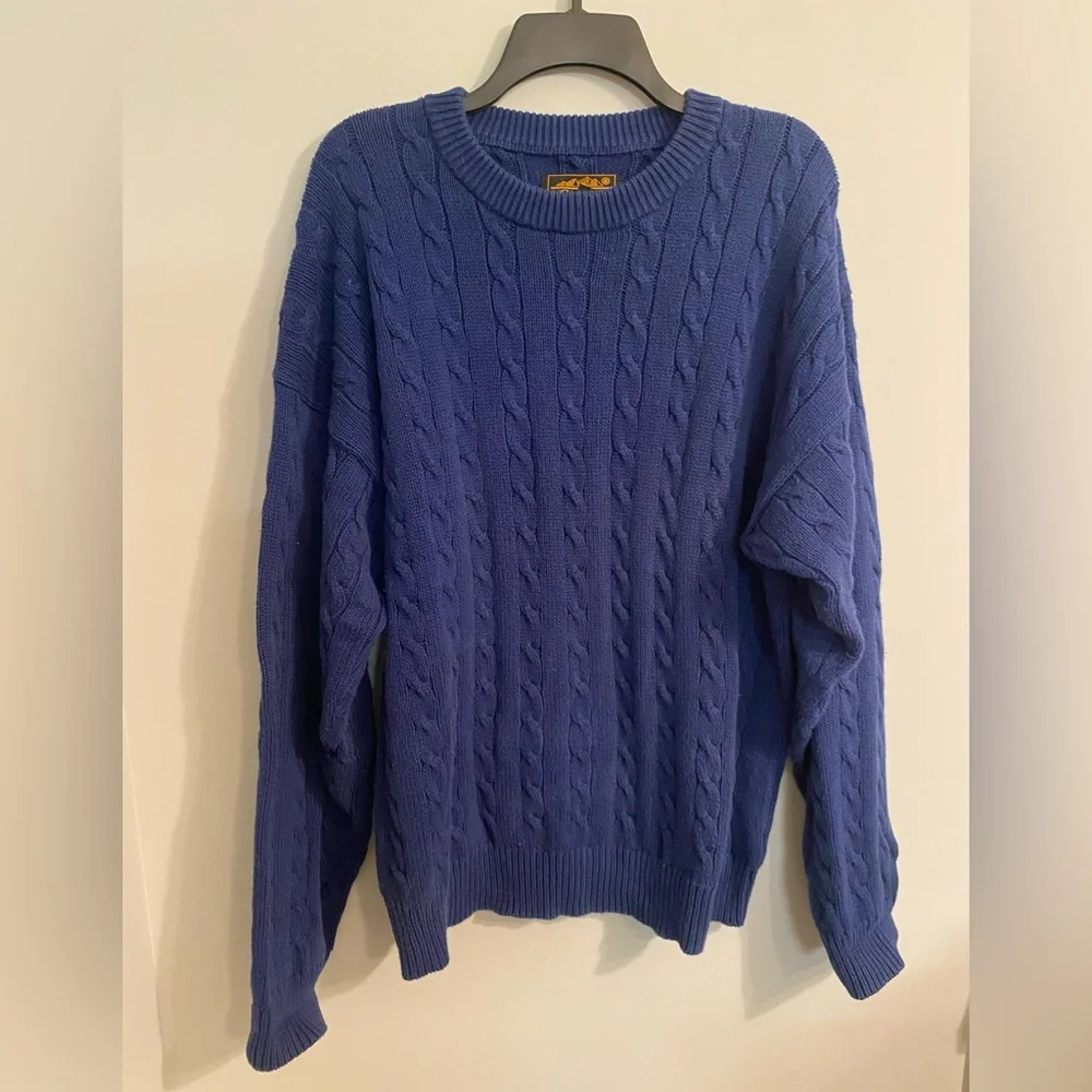 Vintage Men’s Eddie Bauer 100% Cotton Chunky Cable Knit Sweater Size L - Picture 1 of 3